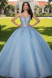 Glitter Sky Blue Princess Ball Gown Sweetheart Maxi Quinceanera Dress with Sequins