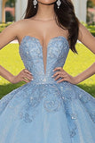 Glitter Sky Blue Princess Ball Gown Sweetheart Maxi Quinceanera Dress with Sequins