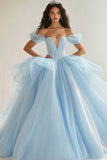 Princess Sky Blue Ball Gown Glitter Maxi Tulle Quinceanera Dress with Ruffles