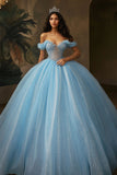 Sky Blue Princess Glitter Corset Ball Gown Maxi Quinceanera Dress