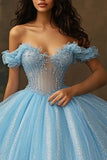 Sky Blue Princess Glitter Corset Ball Gown Maxi Quinceanera Dress