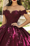 Burgundy Off the Shoulder Maxi Ball Gown Quinceanera Dress with Applique