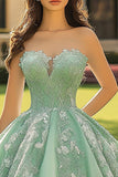 Sage Green Princess Sweetheart Maxi Quinceanera Dress with Appliques