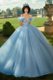 Sky Blue Ball Gown Tulle Corset Maxi Quinceanera Dress with Ruffles