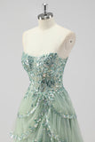Sparkly Lavender Sequin Corset Tiered Maxi Prom Dress with Slit