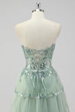 Sparkly Lavender Sequin Corset Tiered Maxi Prom Dress with Slit