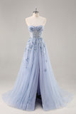 Maxi Sparkly Navy Corset Sweetheart Prom Dress with Appliques