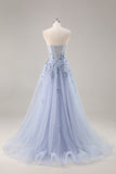 Maxi Sparkly Navy Corset Sweetheart Prom Dress with Appliques