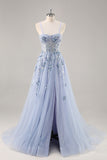 Maxi Sparkly Navy Corset Sweetheart Prom Dress with Appliques