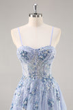 Maxi Sparkly Navy Corset Sweetheart Prom Dress with Appliques