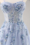 Maxi Sparkly Navy Corset Sweetheart Prom Dress with Appliques