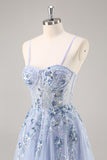 Maxi Sparkly Navy Corset Sweetheart Prom Dress with Appliques