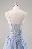 Maxi Sparkly Navy Corset Sweetheart Prom Dress with Appliques