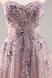 Maxi Sparkly Navy Corset Sweetheart Prom Dress with Appliques