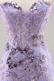 Sparkly Purple Corset Sequin Floral Mini Prom Dress with Beading