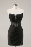 Pink Bodycon Strapless Corset Short Prom Dress