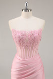 Pink Bodycon Strapless Corset Short Prom Dress