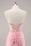 Pink Bodycon Strapless Corset Short Prom Dress