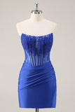 Pink Bodycon Strapless Corset Short Prom Dress