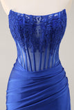 Royal Blue Corset Satin Mini Prom Dress with Lace