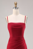 Mermaid Dark Red Ruched Chiffon Maxi Bridesmaid Dress with Slit