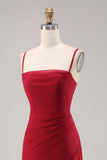 Mermaid Dark Red Ruched Chiffon Maxi Bridesmaid Dress with Slit