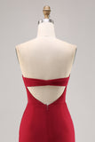 Mermaid Dark Red Ruched Chiffon Maxi Bridesmaid Dress with Slit
