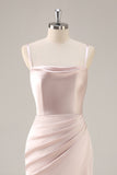 Satin Maxi Candy Pink Mermaid Ruched Bridesmaid Dress with Slit