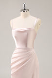 Satin Maxi Candy Pink Mermaid Ruched Bridesmaid Dress with Slit