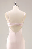 Satin Maxi Candy Pink Mermaid Ruched Bridesmaid Dress with Slit