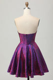 Metallic Dark Purple Sweetheart A Line Short Corset Prom Dress