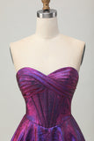 Metallic Dark Purple Sweetheart A Line Short Corset Prom Dress
