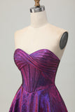 Metallic Dark Purple Sweetheart A Line Short Corset Prom Dress