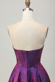 Metallic Dark Purple Sweetheart A Line Short Corset Prom Dress