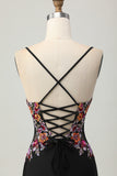 Floral Black Bodycon Spaghetti Straps Short Corset Prom Dress with Sequins