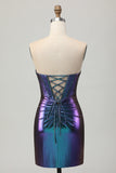 Metallic Blue Purple Tight Keyhole Short Corset Prom Dress