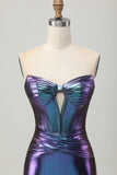 Metallic Blue Purple Tight Keyhole Short Corset Prom Dress