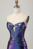 Metallic Blue Purple Tight Keyhole Short Corset Prom Dress