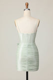 Bodycon Ruched Sage Corset Short Prom Dress with Bow