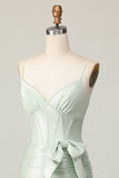 Bodycon Ruched Sage Corset Short Prom Dress with Bow