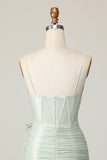 Bodycon Ruched Sage Corset Short Prom Dress with Bow