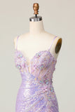 Sparkly Lilac Corset Sequins Tight Short Prom Dress with Applique