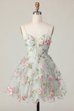 Sage Flower Corset Spaghetti Straps Short A Line Prom Dress