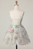 Sage Flower Corset Spaghetti Straps Short A Line Prom Dress
