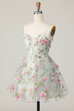 Sage Flower Corset Spaghetti Straps Short A Line Prom Dress