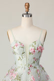 Sage Flower Corset Spaghetti Straps Short A Line Prom Dress