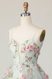 Sage Flower Corset Spaghetti Straps Short A Line Prom Dress