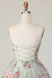 Sage Flower Corset Spaghetti Straps Short A Line Prom Dress