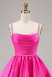 Sparkly Fuchsia Ruched Satin Short Prom Dress with Beading