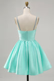 Sparkly Fuchsia Ruched Satin Short Prom Dress with Beading